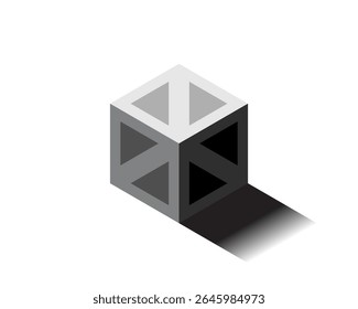 Paquete de madera sombreado isométrico de la caja del cubo 3d con el modelo del marco de madera