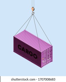 3D Transporte marítimo de carga isométrica de 20 pies de contenedor con puertas cerradas. Grandes contenedores metálicos de 6 metros para transporte. Transporte de carga. Ilustración del vector