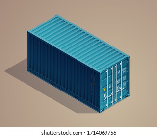 3D Isometric shipping cargo 20 ft container with closed doors. Large metal containers for transportation. Delivery of cargo shipping. Vector illustration