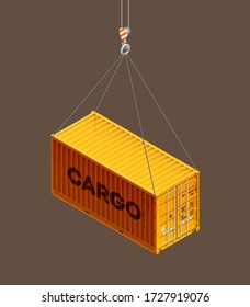 3D Isometric shipping cargo 20 foot container delivery with closed doors. Large metal 20 ft containers for transportation. Delivery of cargo shipping. Vector illustration