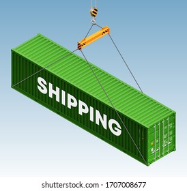 3D Isometric shipping cargo 40 ft container with closed doors. Large metal 40 foot containers for transportation. Delivery of cargo shipping. Vector illustration