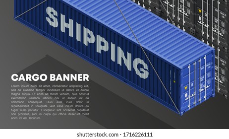 3D Isometric shipping cargo 40 ft container with closed doors. Large metal 40 foot containers for transportation. Delivery of cargo shipping. Vector illustration