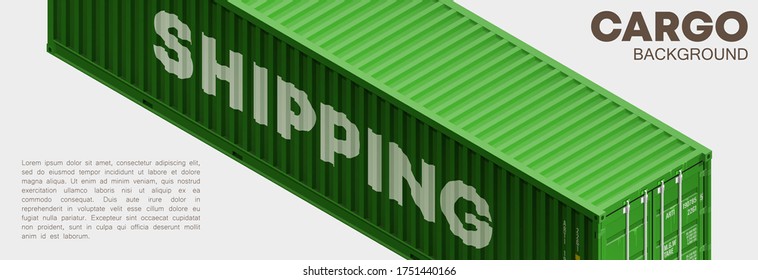 3D Isometric shipping cargo 40 ft container with closed doors. Large metal 40 foot containers for transportation. Delivery of cargo shipping. Vector illustration