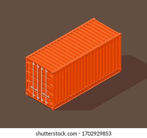 3D Isometric shipping cargo container with closed doors. Large metal containers for transportation. Delivery of cargo shipping. Vector illustration