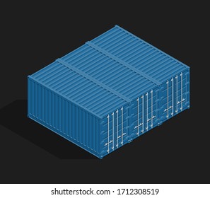 3D Transporte marítimo Isometric carga tres contenedores de 20 pies con puertas cerradas. Grandes contenedores metálicos para el transporte. Transporte de carga. Ilustración del vector