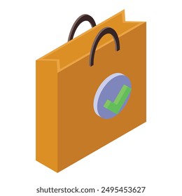 3d isometric shopping bag with a green check mark, showing an approved purchase
