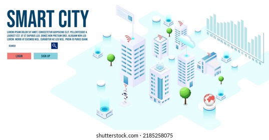 3d Isometric Smart City Concept With Smart Services, Internet Of Things, Network, Public Park, Building Augmented Reality Concept. Vector Illustration Eps10