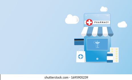 3d isometric smart phone pharmacy stroe.Isometric vector illustration.