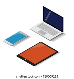 3d isometric of Smart phone, tablet and notebook., vector illustration