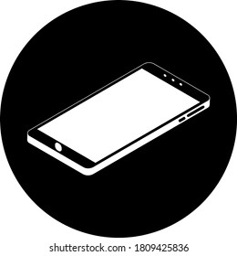 3d isometric smartphone in circle icon. Realistic cell phone can be a template for infographics or presentation of interface. Frame less smartphone. Vector Illustration UI/UX design. 