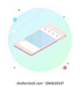 3 d smartphone isométrico en icono circular. El teléfono móvil realista puede ser una plantilla para infografías o presentación de la interfaz. Haz menos smartphone. Interfaz de usuario de ilustración vectorial y diseño UX.