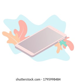 3d isometric smartphone. Realistic cell phone can be a template for infographics or presentation of interface. Frame less smartphone. Vector Illustration UI/UX design. Mockup generic device concept.