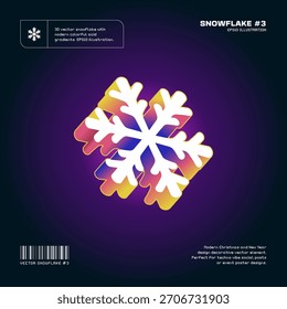 Floco de neve isométrico 3D com cores de gradiente de neon modernas. Linhas em negrito, inclinação dinâmica. Elemento decorativo estilo moderno para design de férias de inverno. Gráficos EPS10 vetoriais editáveis.