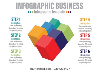 3D Isometric Stairs Timeline Infographic Presentation Template with Six Options or Steps for Business Presentations, Finance Reports, Business Planning