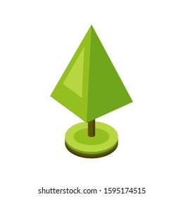 3d isometric stylized green tree. City plant. Geometric pyramid shape icon for isometric maps, games and design. Vector illustration.