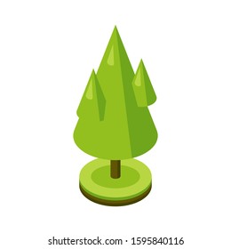 3d isometric stylized green tree. City plant. Geometric cone shape icon for isometric maps, games and design. Vector illustration.
