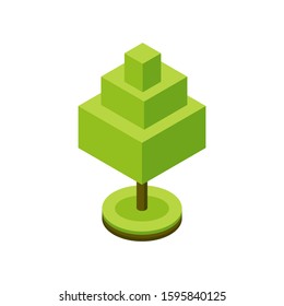 3d isometric stylized green tree. City plant. Geometric prism shape icon for isometric maps, games and design. Vector illustration.