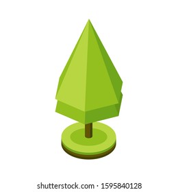 3d isometric stylized green tree. City plant. Geometric pyramid shape icon for isometric maps, games and design. Vector illustration.