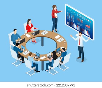3D isometric Teamwork Creative solutions concept with people working or study for Business startup, Data Analysis, Business Statistic, Management. Vector illustration eps10