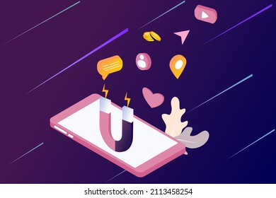 3d isometric template for digital marketing, ecommerce, social media marketing, ads, online shopping, business page. Modern vector illustration concept for website and mobile website development.