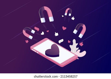 3d plantilla isométrica para marketing digital, ecommerce, marketing en medios sociales, anuncios, compras en línea, página de negocios. Concepto moderno de ilustración vectorial para el desarrollo de sitios web y sitios web móviles.