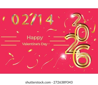 Composición isométrica 3D del día de San Valentín con letras y números volumétricos. Fondo festivo romántico con corazones y tipografía creativa.