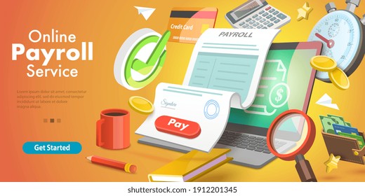 3D Isometric Vector Conceptual Illustration of Payroll or Salary Payment, Financial Calendar, Expenses Calculator.