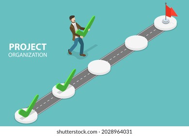 Ilustración conceptual del vector isométrico 3D de la organización del proyecto