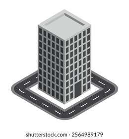3d isometric vector design of a building with a highway