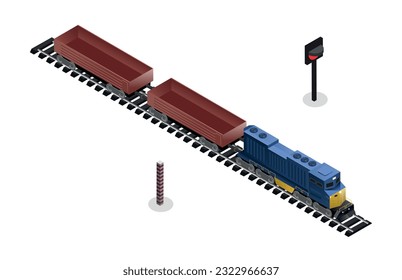 Ilustración vectorial del tren de juguete isométrico, aislado en blanco. 3.ª ilustración