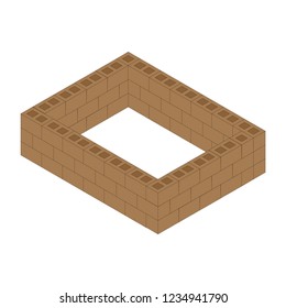 3D isometric vector illustration of a complete rectangular brick fence