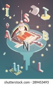 3d isometric vector illustration istanbul poster