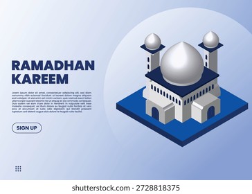 3d isometric vector illustration of mosque. ramadhan kareem with mosque. isometric concept.