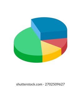 3D isometric vector illustration of a pie chart divided into four colorful sections.