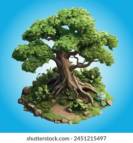 3D isometric vector image of a tree with green leaves.