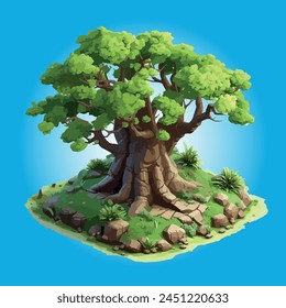 3D isometric vector image of a tree with green leaves.