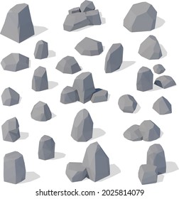 3d Isometric Vector Low Poly Rocks And Stones
