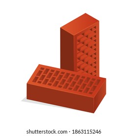 3D isometric vector red bricks icon for logo template, infographics and design games. Realistic vector red brick icon illustration isolated on white. Cartoon vector flat illustration orange brick.