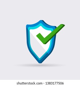 3D Isometric Verified Shield Icon With Green Tick Showing Approved Sign