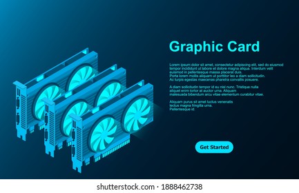 3d isometric video graphic card. Video Graphics Card for cryptocurrency mining or gaming. Personal computer hardware components. GPU Graphic card illustration