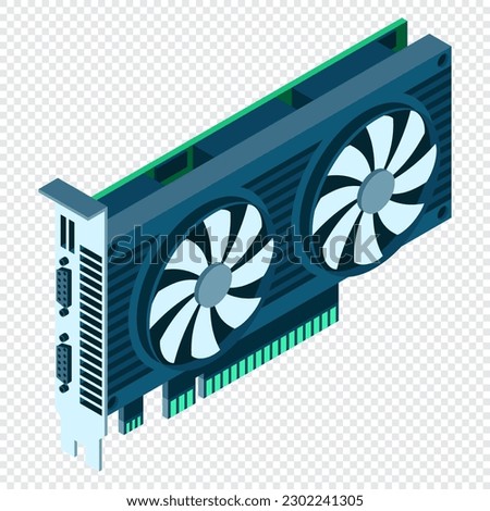 3d isometric video graphic card. Isometric of device graphic card. Personal computer hardware component. Vector illustration