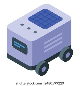 3d isometric view of a compact portable solarpowered generator with wheels