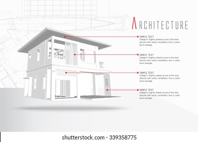 3D Isometric View Of The Cut Residential House On Architect Drawing.