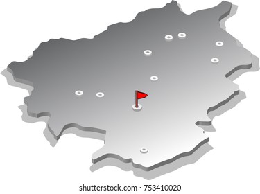 3d isometric view map of Andorra with gradient and cities. Isolated, white background