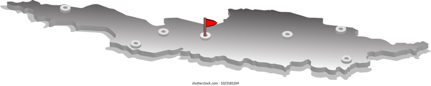 3d isometric view map of Anguilla with gradient and cities. Isolated, white background