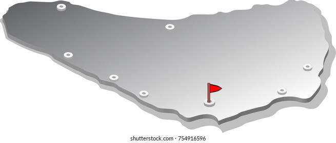 3d isometric view map of Barbados with gradient and cities. Isolated, white background