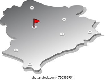 3d isometric view map of Belarus with gradient and cities. Isolated, white background