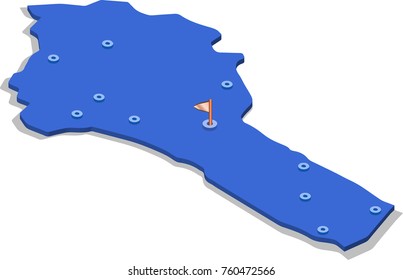 3d isometric view map of Benin with blue surface and cities. Isolated, white background