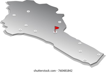 3d isometric view map of Benin with gradient and cities. Isolated, white background