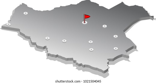 3d isometric view map of Bolivia with gradient and cities. Isolated, white background